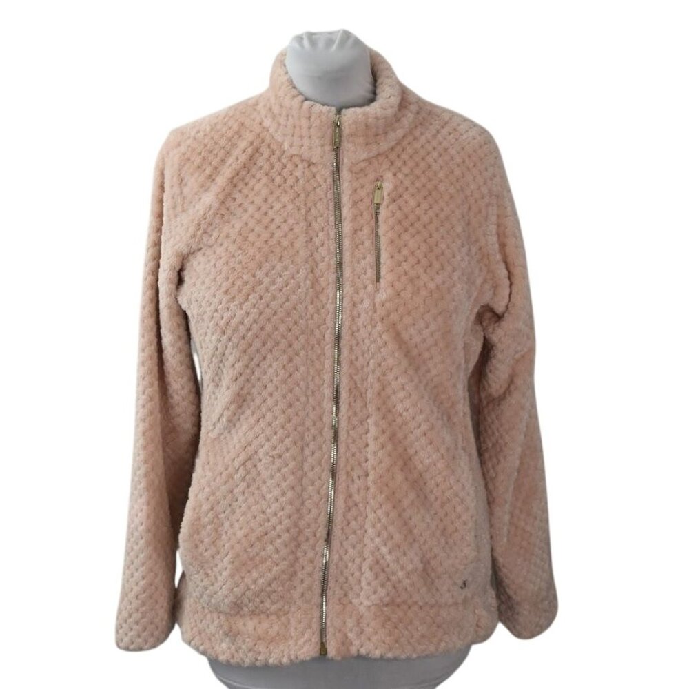 Calvin Klein Womens Textured Zip-Up Fleece Jacket L Polyester Pink